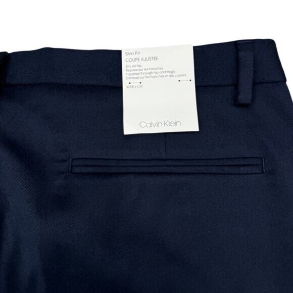 NWT CALVIN KLEIN Slim Fit Men's Navy Pant Size 38 X 32 Black Side Stripe - Picture 6 of 7